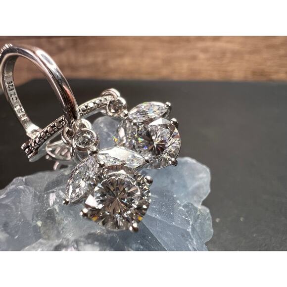 Cz hoop dangle earrings in sterling silver - Picture 2 of 16